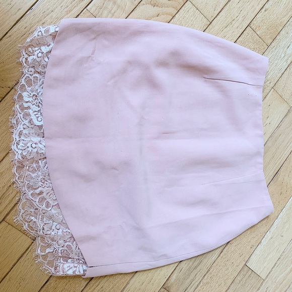 Light Pink Pencil Skirt with Lace Hem - Picture 6 of 8